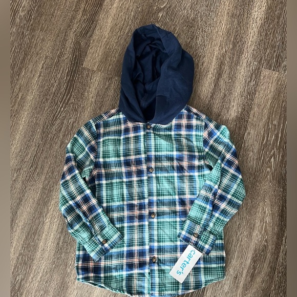 NWT - Carter’s - Button Down Plaid Hooded Shirt - Picture 1 of 4